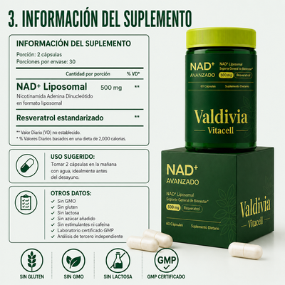 VitaCell NAD+ Advanced — Energía Celular y Vitalidad | 60 Cápsulas Liposomales 500mg